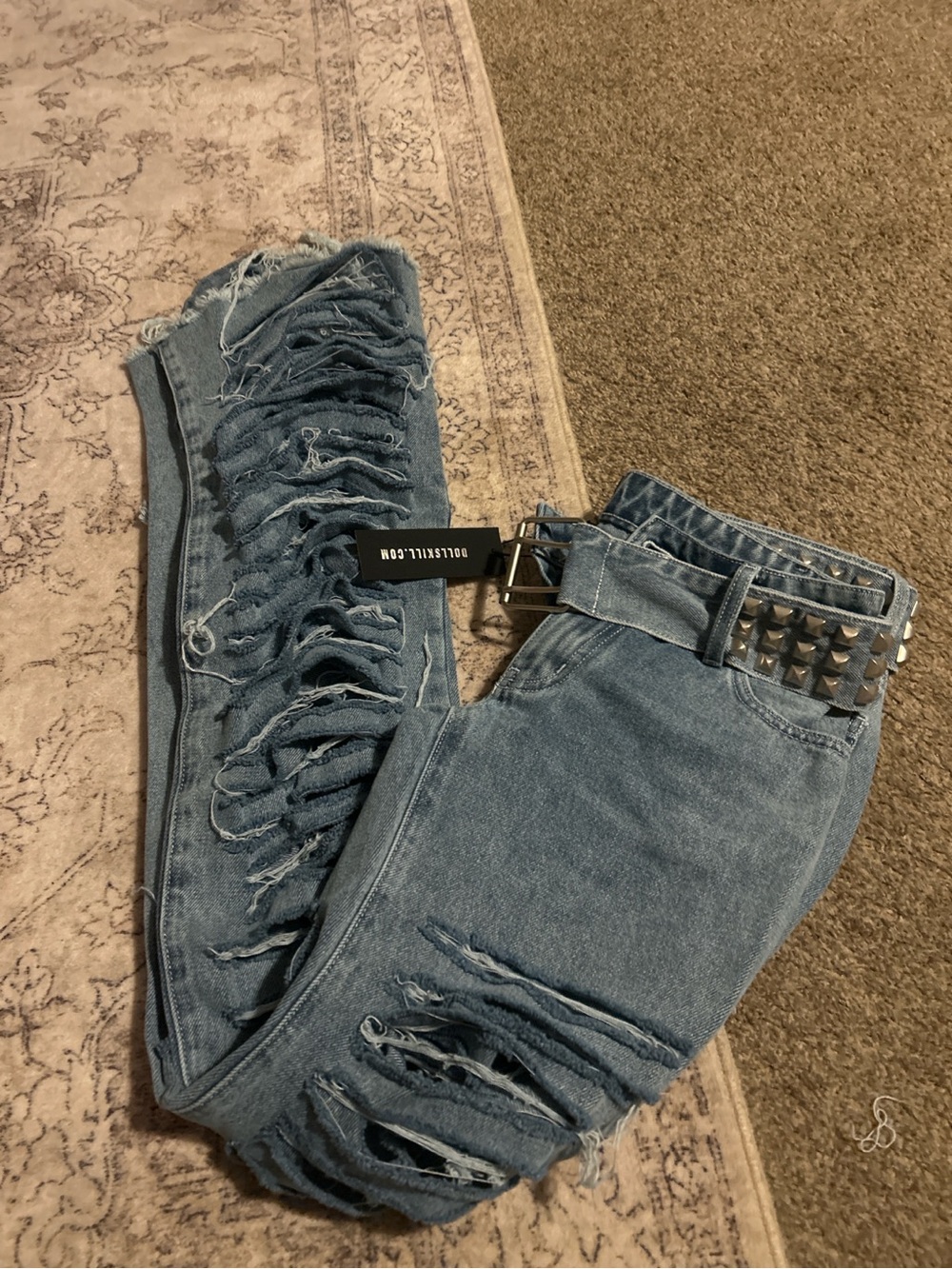Generation Kiss Distressed Flare Jeans Studded Belt Light Wash Size S  NWT Y2K